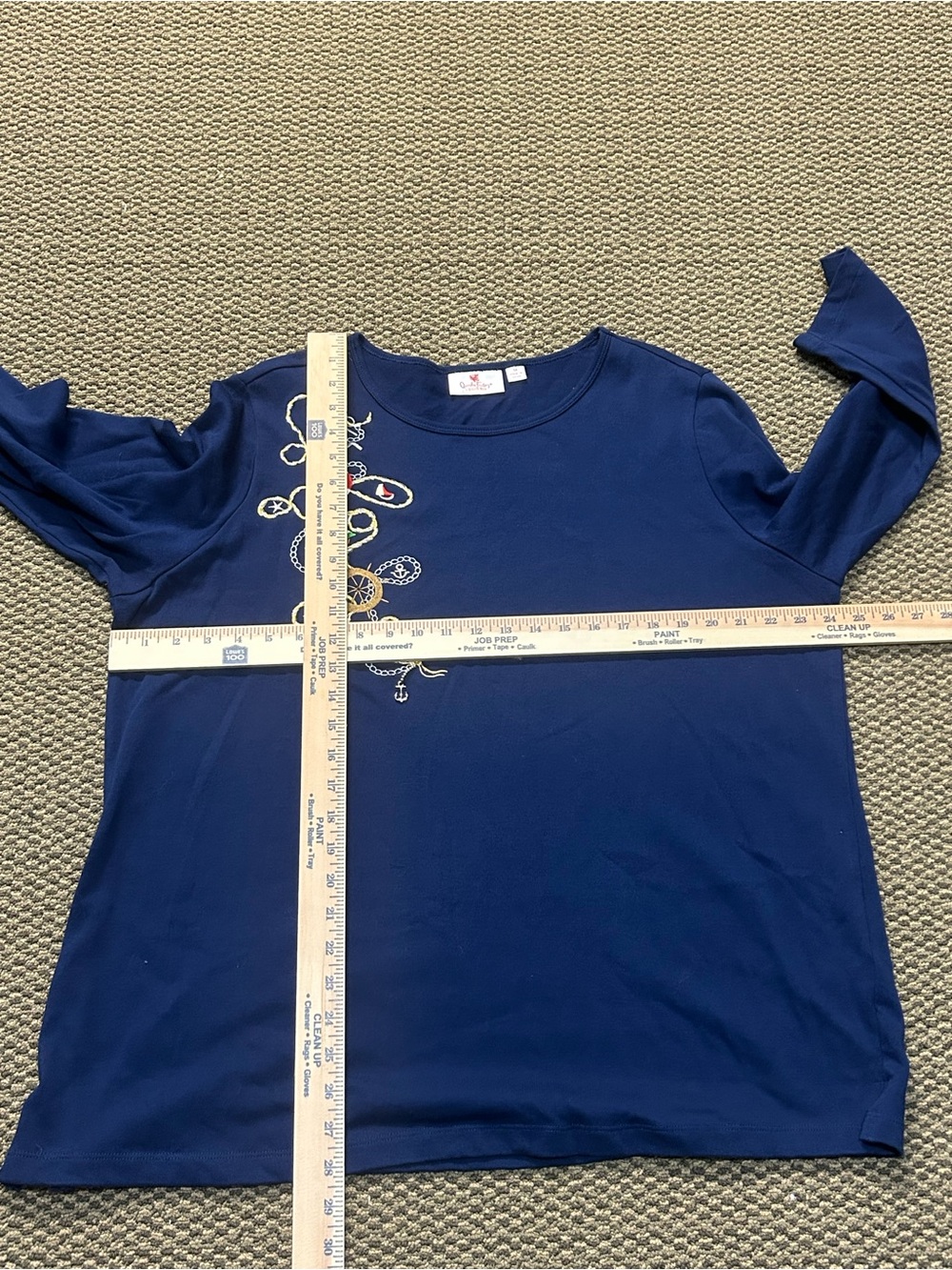 Quacker Factory Navy Long-Sleeve Tee with Nautical Embroidery - Picture 4 of 9